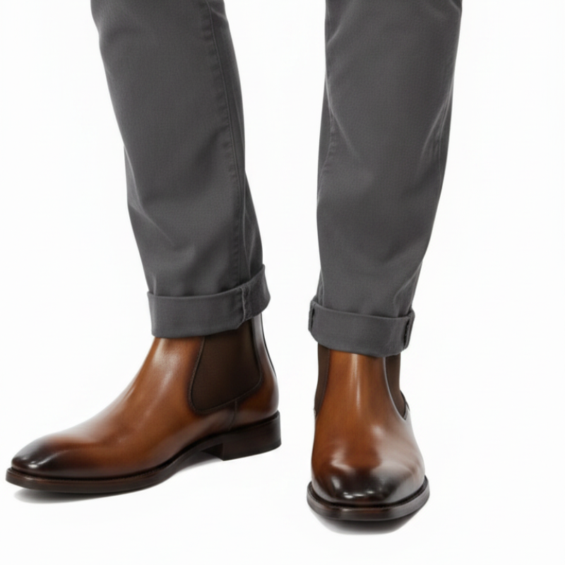 Luxury Polished Italian Leather Chelsea Boots