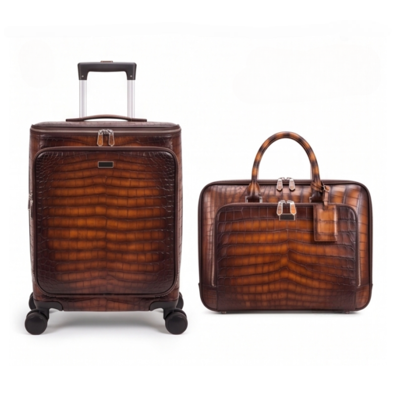 Authentic Crocodile leather Briefcase and Trolley Executive Luggage Set