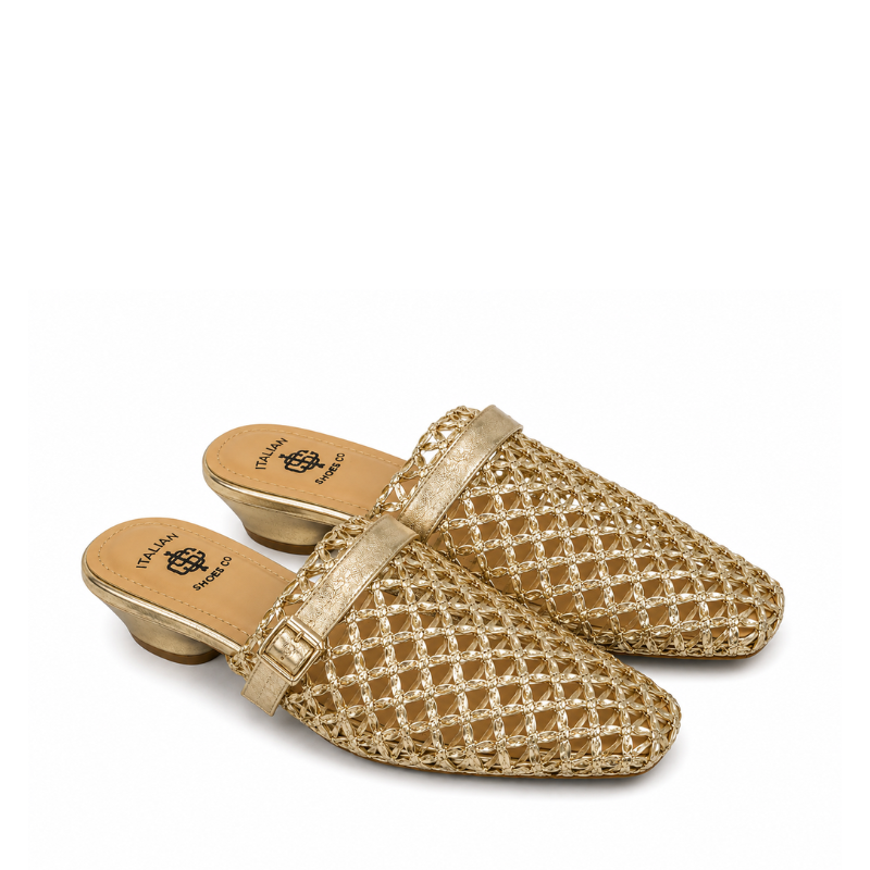 Luxury Metallic Woven Buckle Mule
