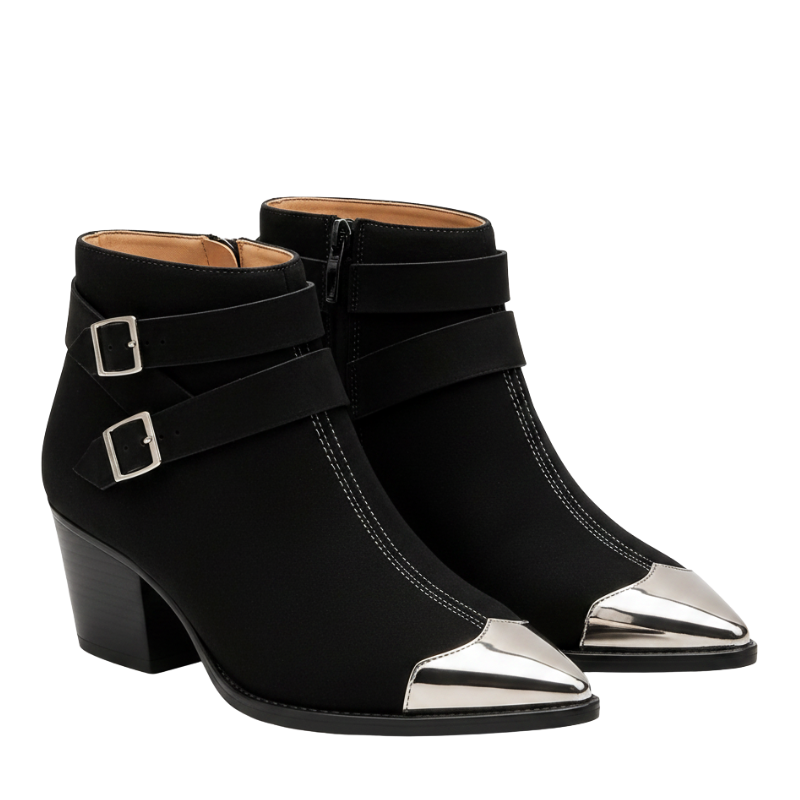 Luxury Midnight Edge Pointed Toe Buckle Ankle Boots