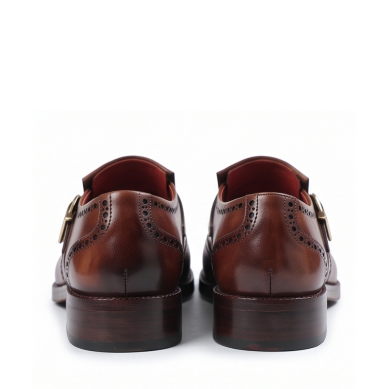 Luxury Polished Wingtip Brogue Monk Strap