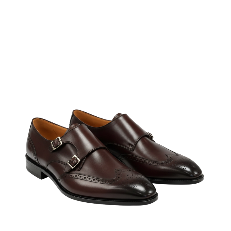 Majestic Finish Brogue Detail Monk Strap Shoes