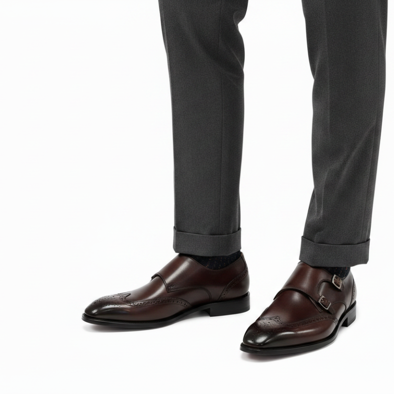Majestic Finish Brogue Detail Monk Strap Shoes