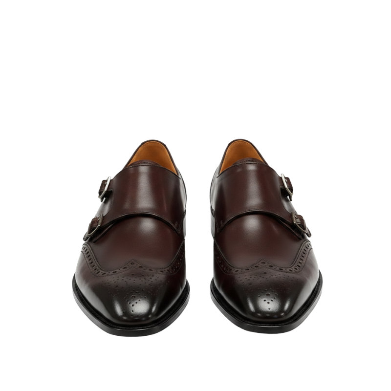 Majestic Finish Brogue Detail Monk Strap Shoes