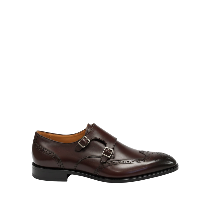 Majestic Finish Brogue Detail Monk Strap Shoes