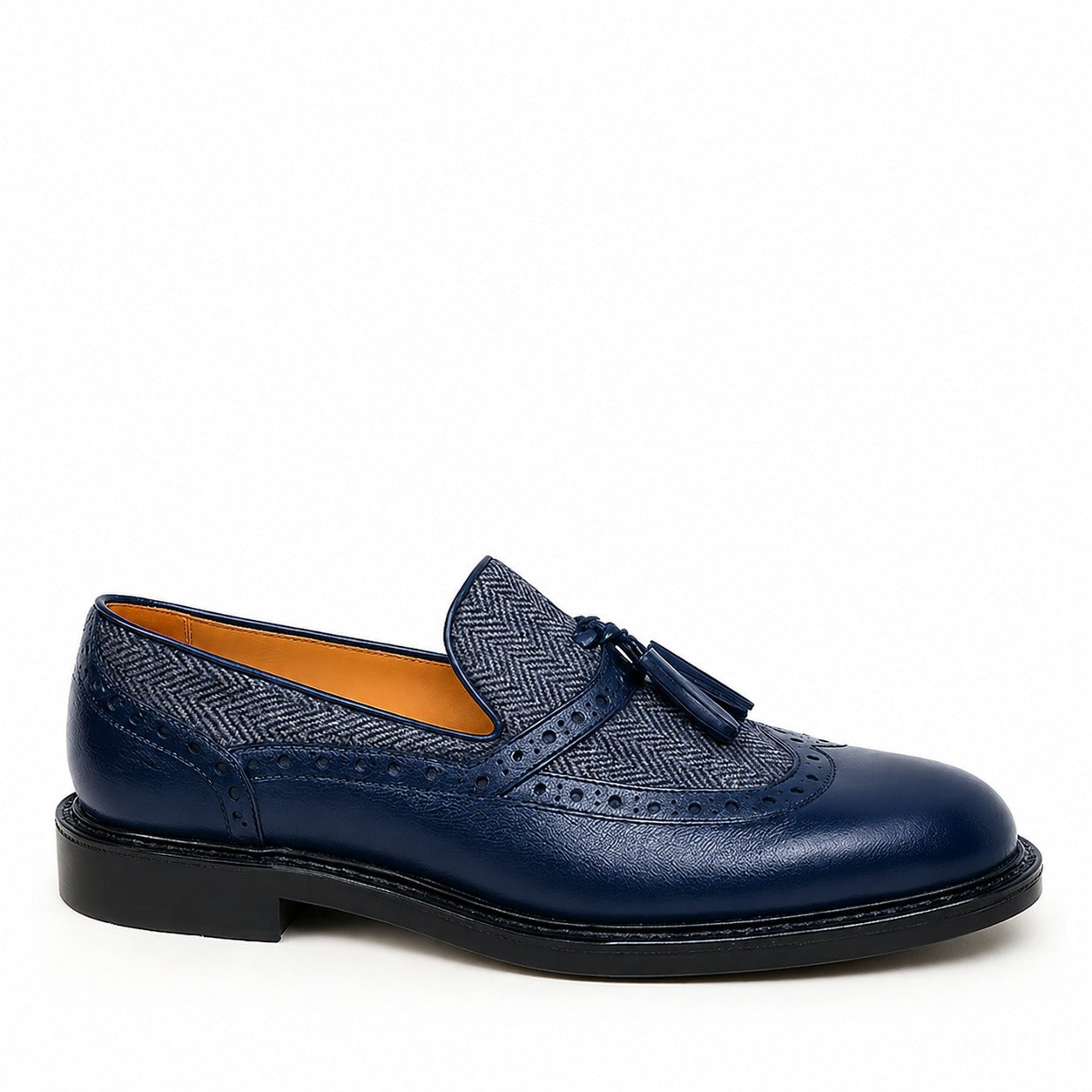 Mens Leather Tassel Loafer with Dual Textured Elegance