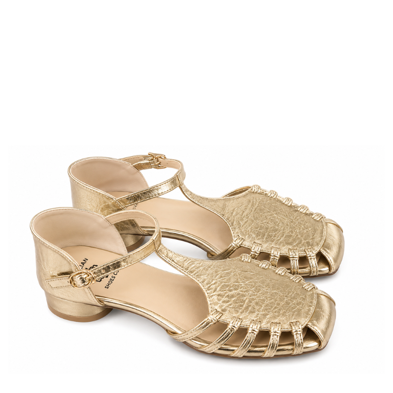Premium Metallic Woven Ankle Strap Flats