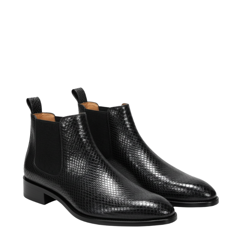 Midnight Italian Snakeskin Luxe Chelsea Boots