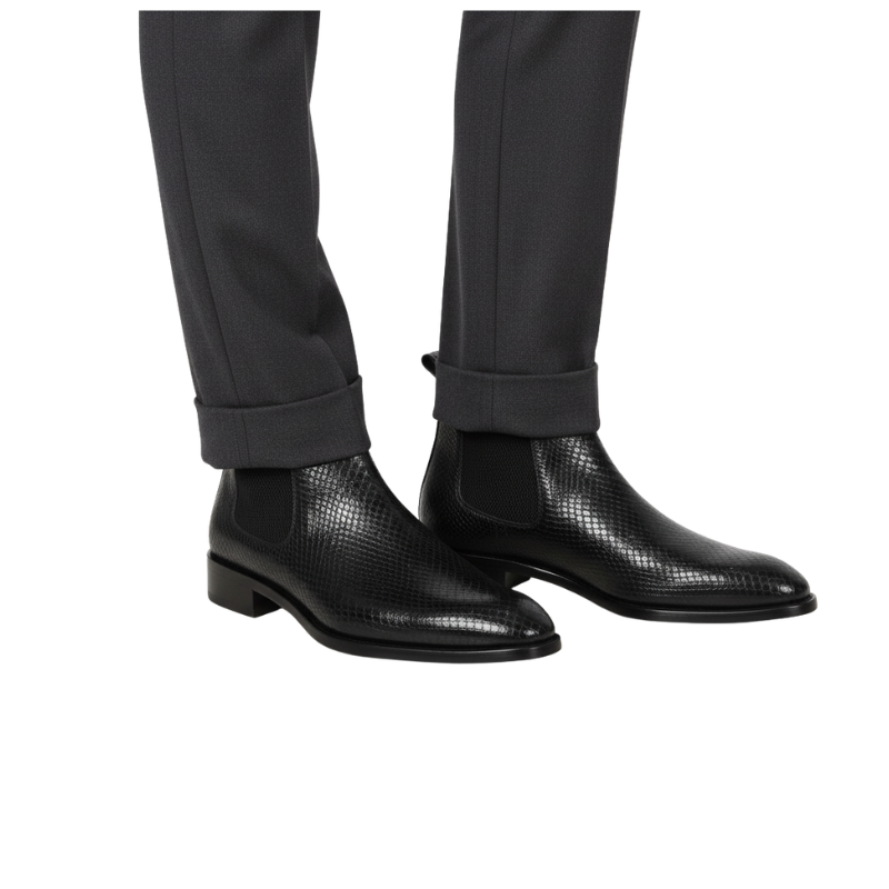 Midnight Italian Snakeskin Luxe Chelsea Boots