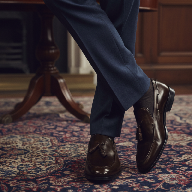 Midnight Tassel Loafer With Italian Elegance