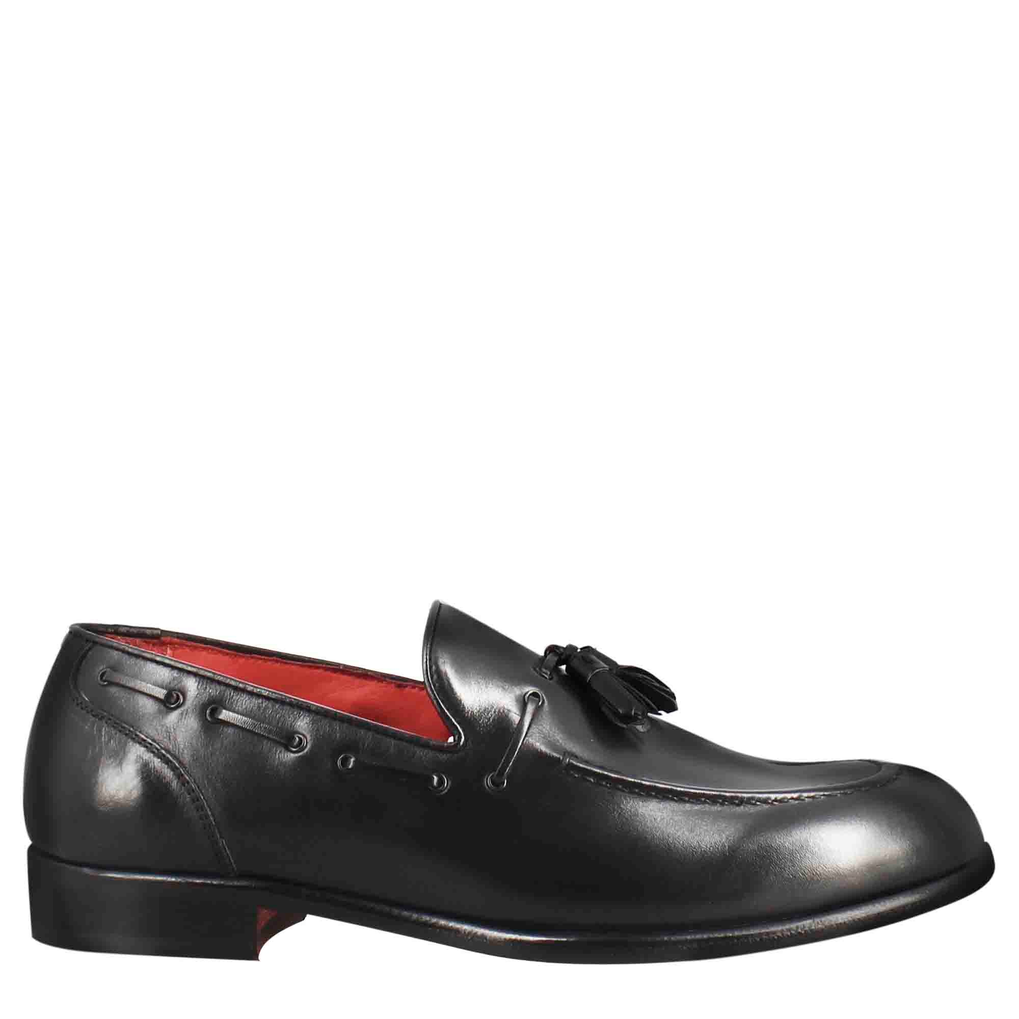 Black Leather Tassel Moccasin