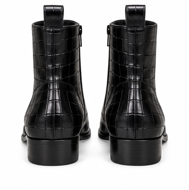 Modena Obsidian Croc-Embossed Zip Boots