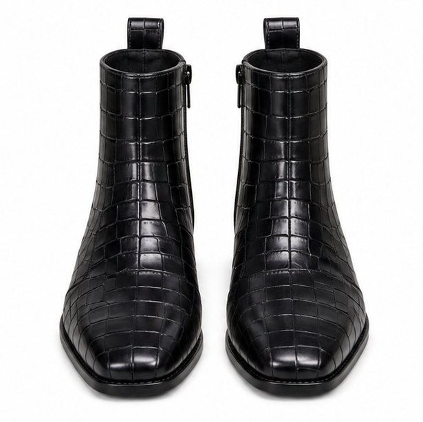 Modena Obsidian Croc-Embossed Zip Boots
