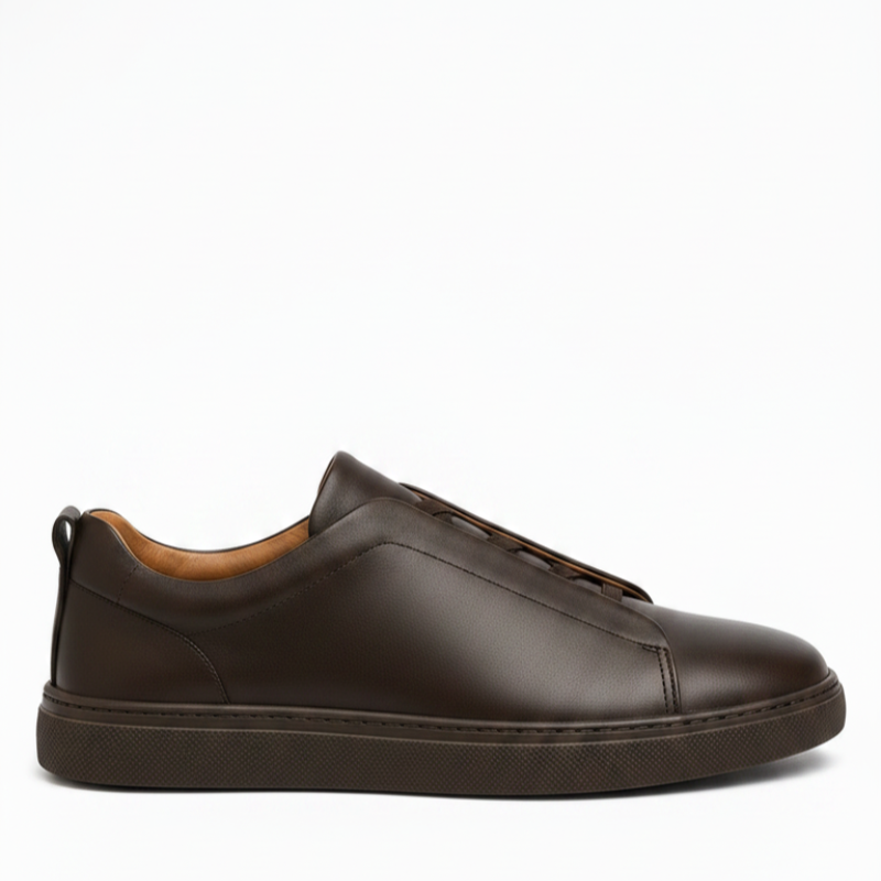 Noir Triple Stitch Leather Sneaker
