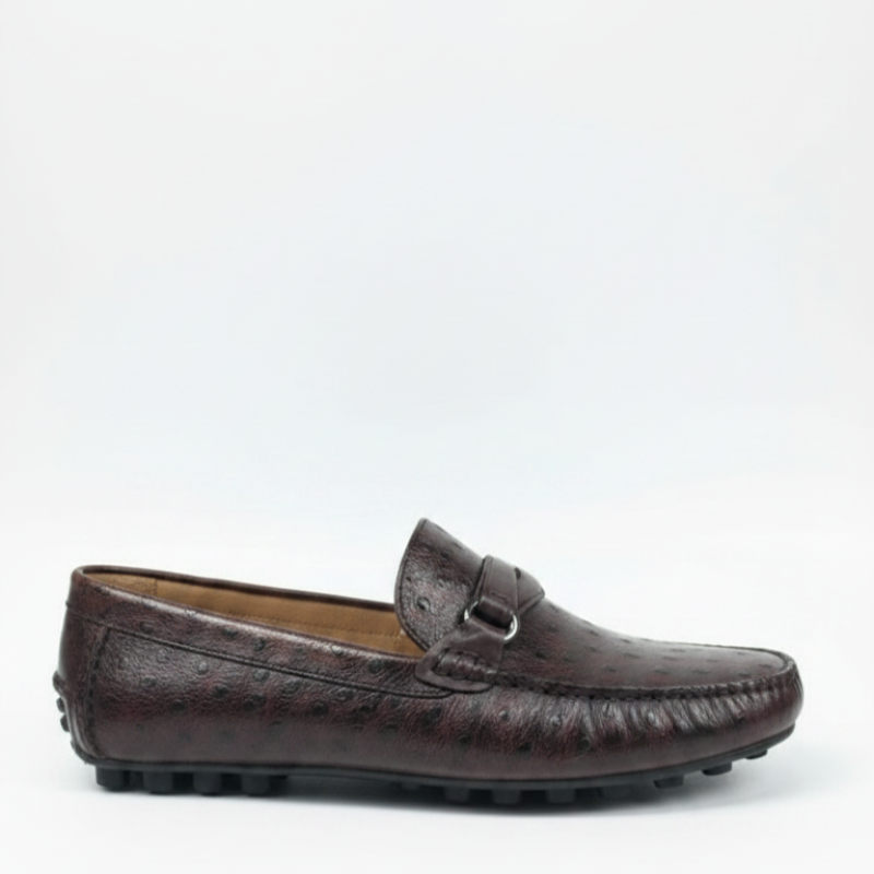Ostrich Pattern Textured Italian Leather Loafers
