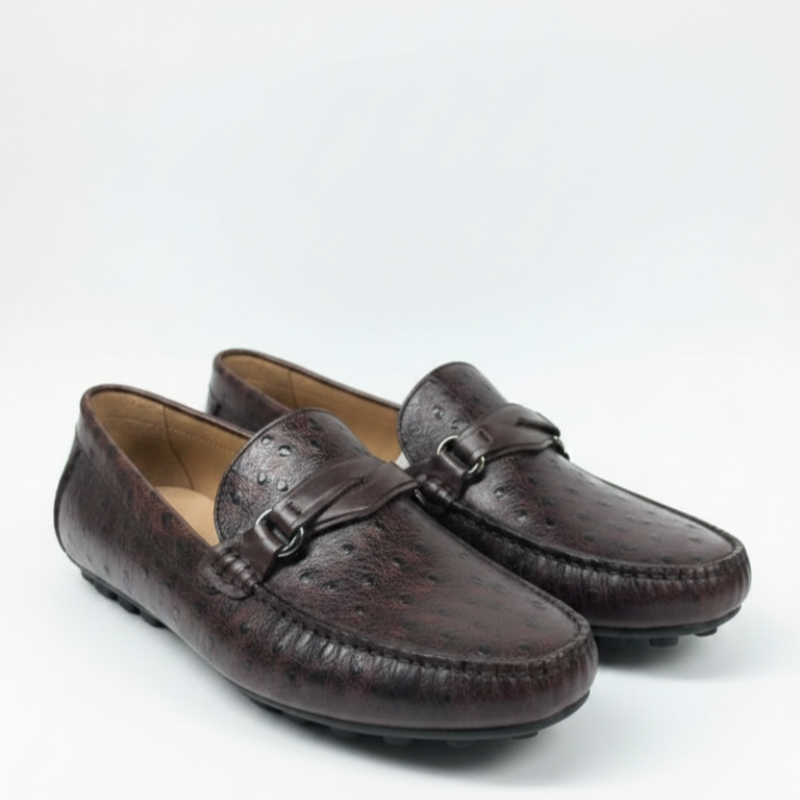 Ostrich Pattern Textured Italian Leather Loafers