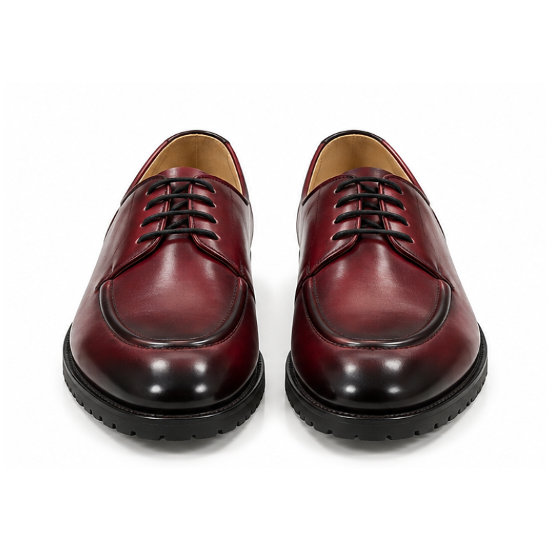Oxblood Burnished Apron-Toe Derby Shoes