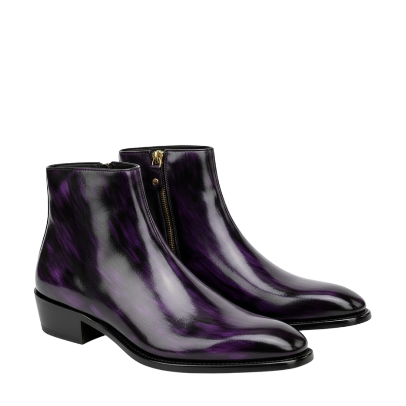 Patina Finish Leather side zip Chelsea Boots