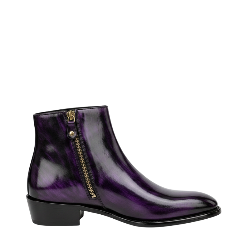 Patina Finish Leather side zip Chelsea Boots