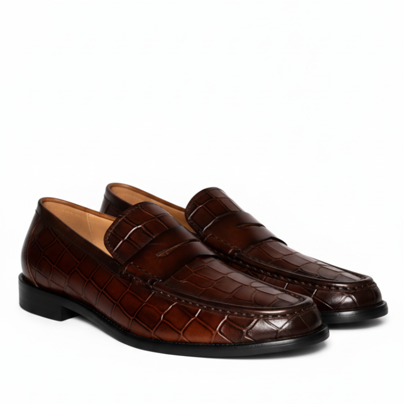 Penny Crocodile Textured Leather Loafer