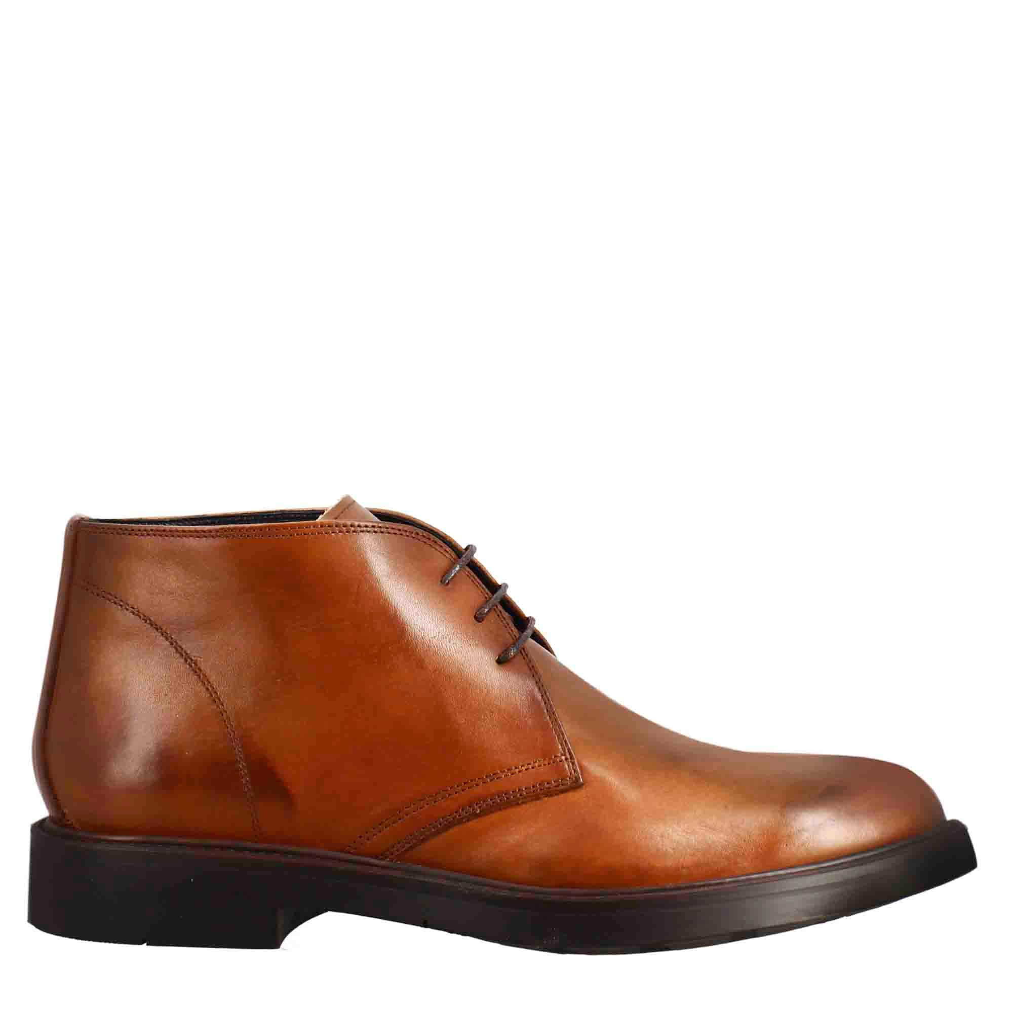 Brown Smooth Leather Ankle Boots