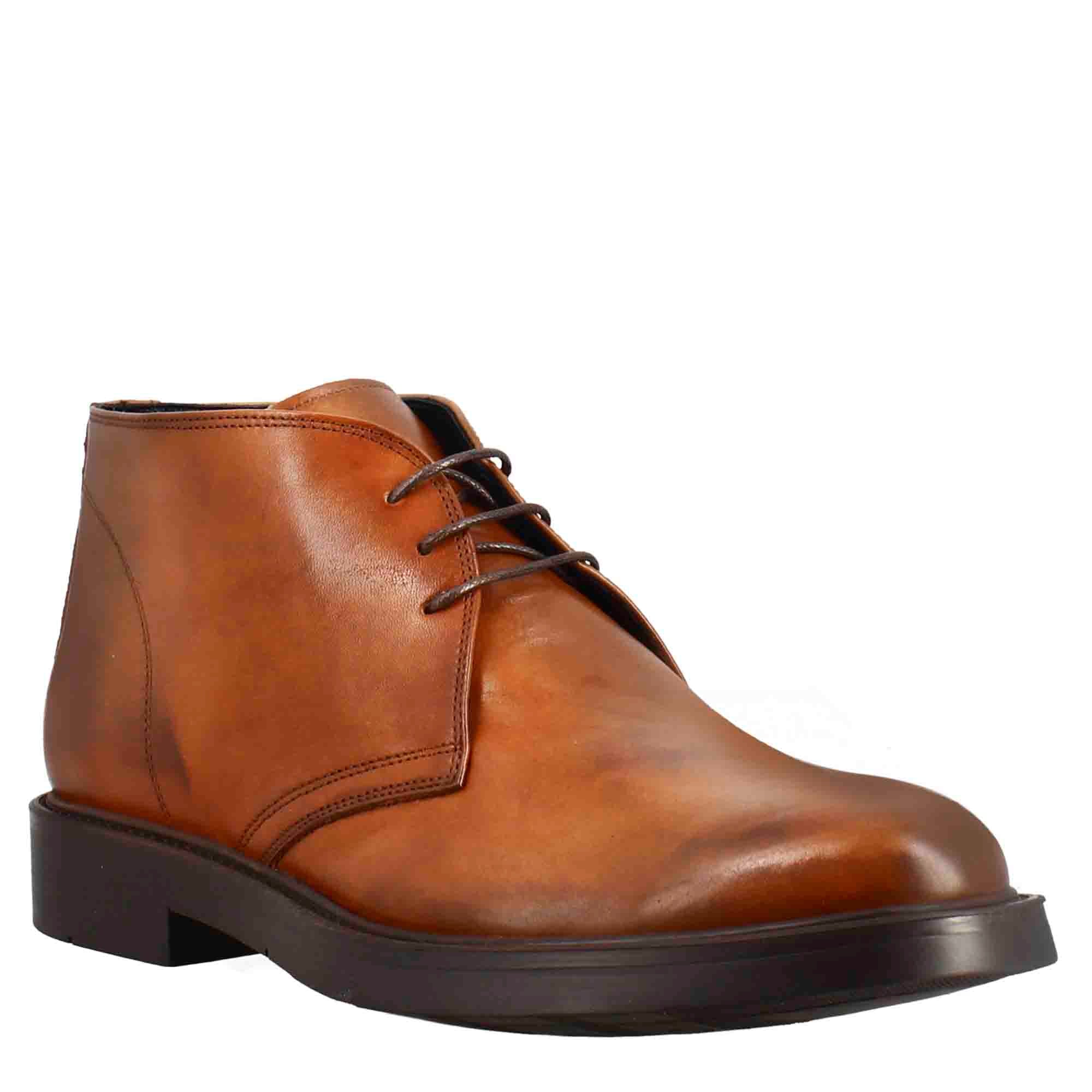 Brown Smooth Leather Ankle Boots
