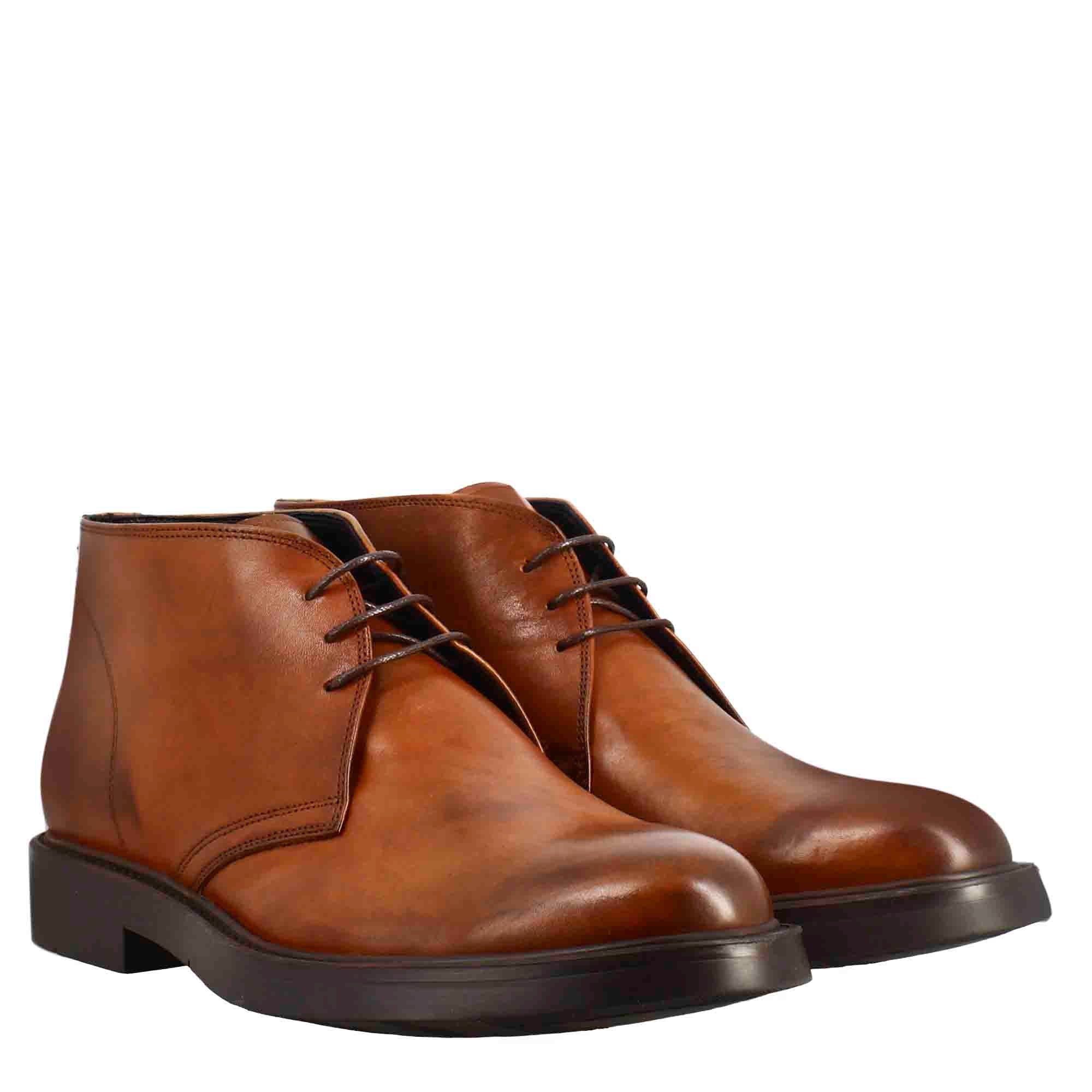 Brown Smooth Leather Ankle Boots