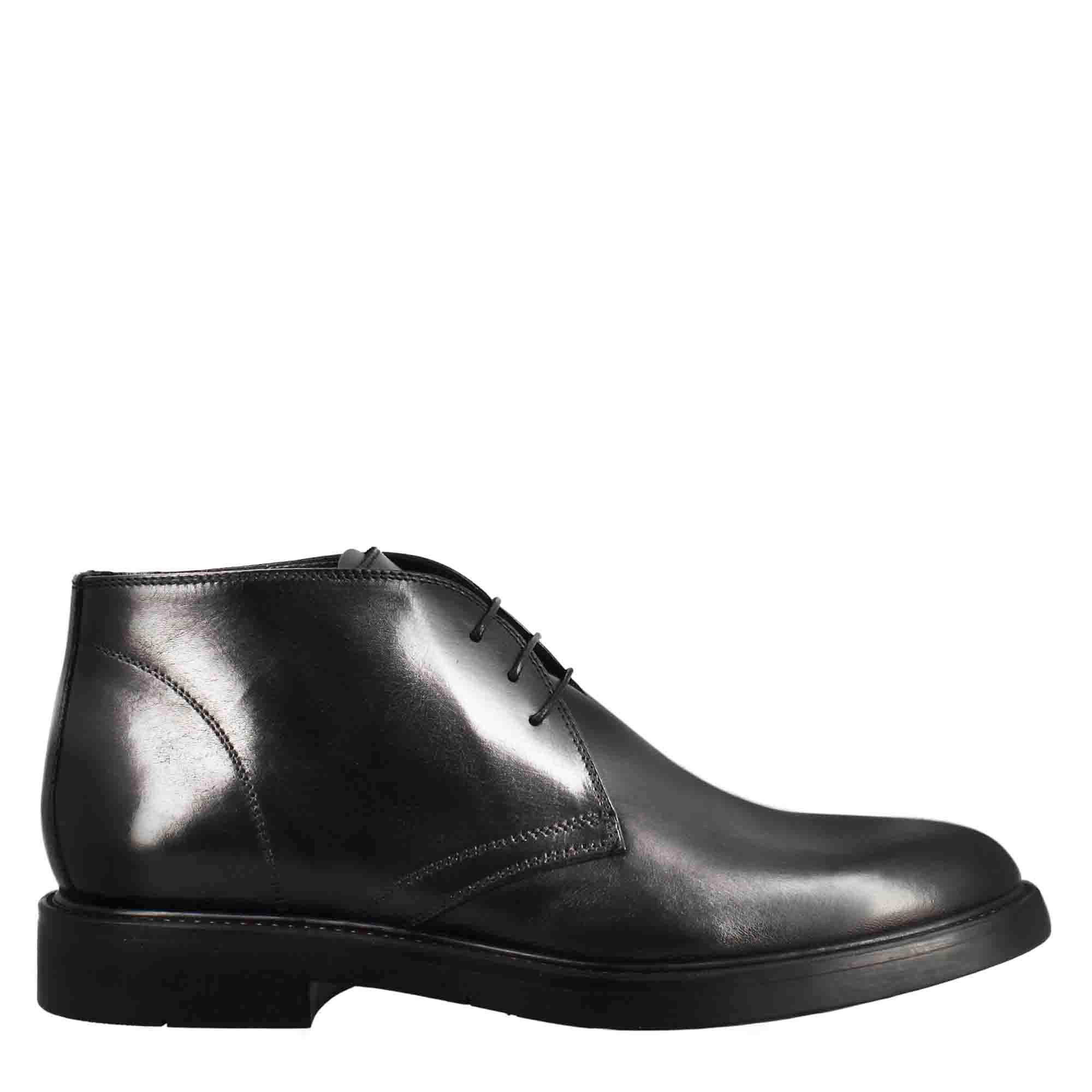 Black Smooth Leather Ankle Boots