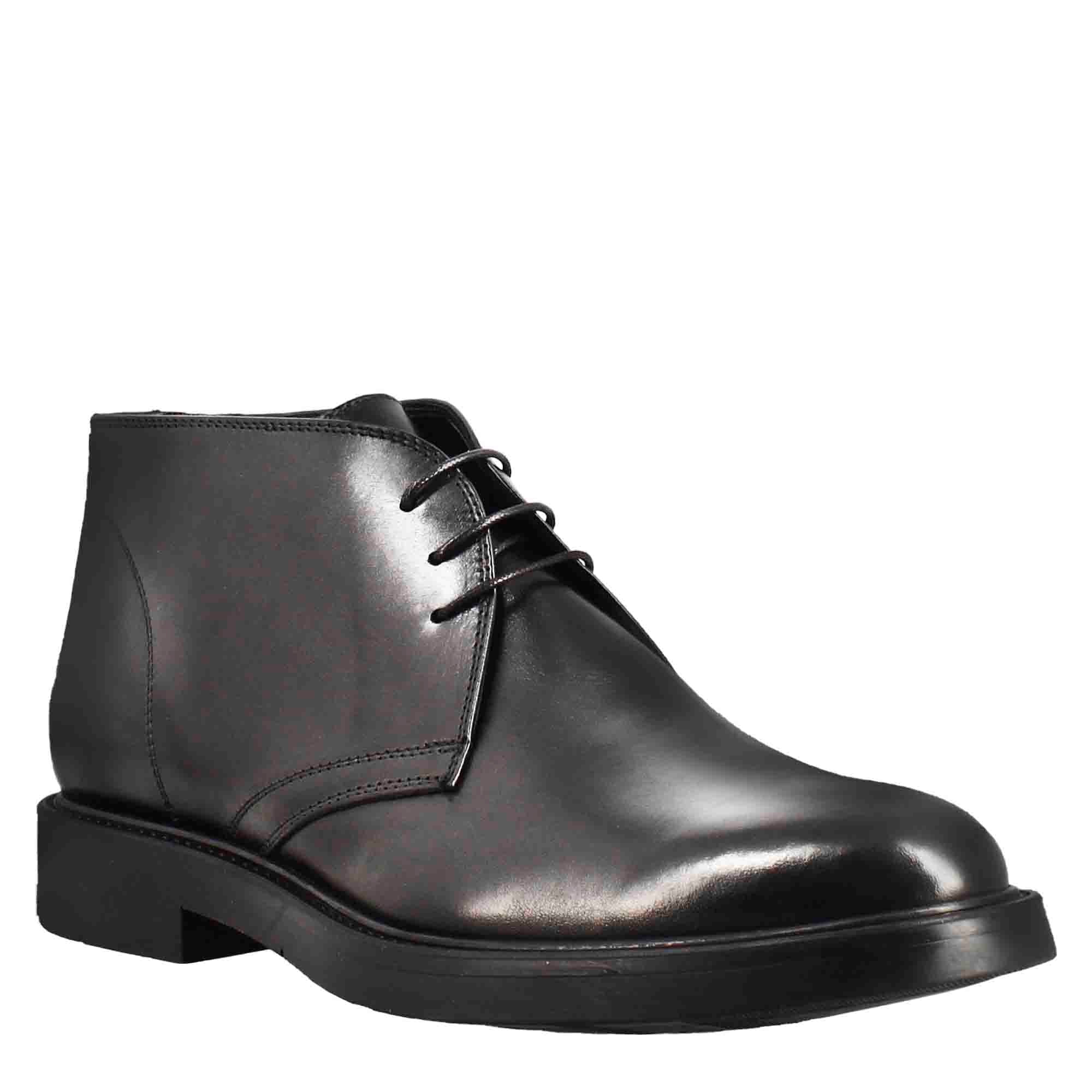 Black Smooth Leather Ankle Boots
