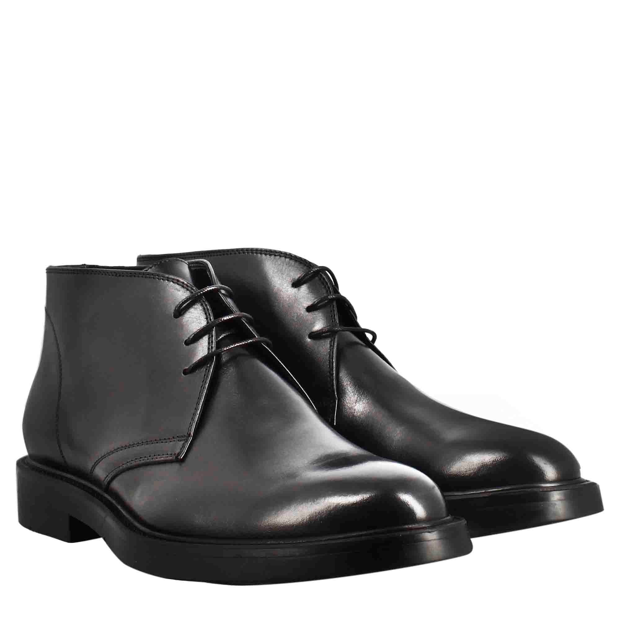 Black Smooth Leather Ankle Boots