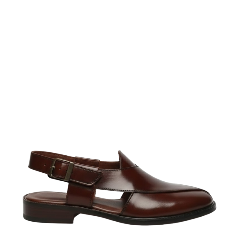 Polished Leather Cross Strap Peshawari Sandals