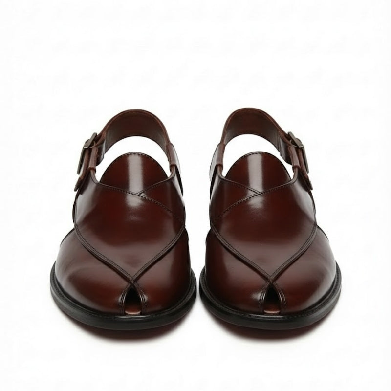 Polished Leather Cross Strap Peshawari Sandals