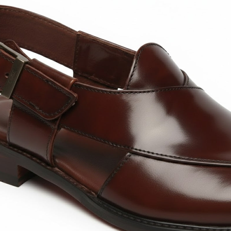 Polished Leather Cross Strap Peshawari Sandals