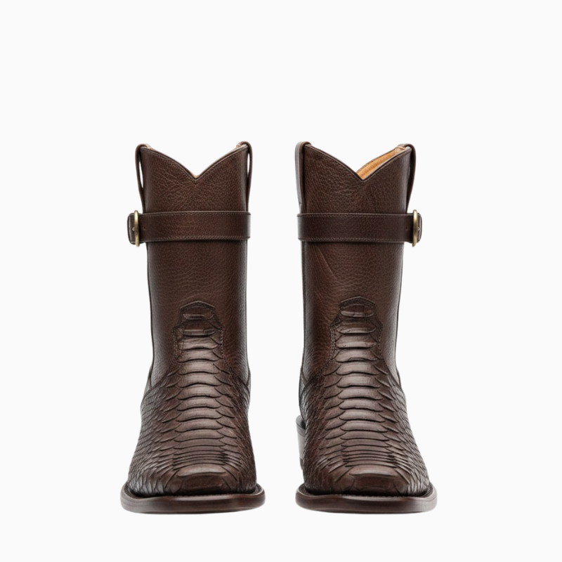 Python Pattern Buckle Strap Cowboy Boots