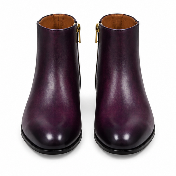 Ravello Bordeaux Leather Side-Zip Ankle Boots