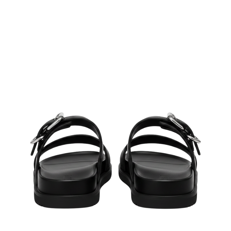 Metallic Accent Buckle Strap Sandal With Bold Straps