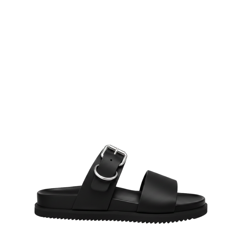 Metallic Accent Buckle Strap Sandal With Bold Straps