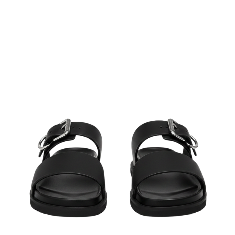Metallic Accent Buckle Strap Sandal With Bold Straps