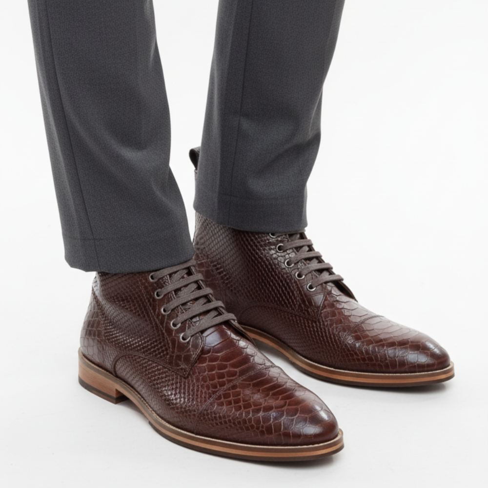 Serpente Textured Luxe Lace-Up Boots
