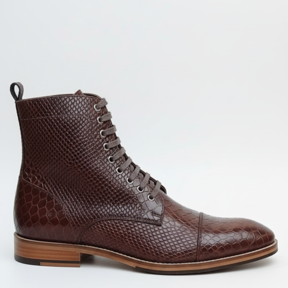 Serpente Textured Luxe Lace-Up Boots