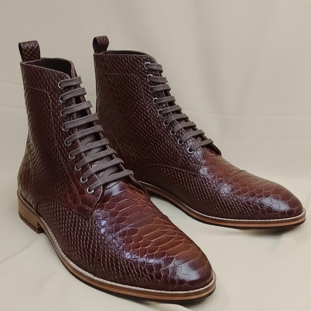 Serpente Textured Luxe Lace-Up Boots