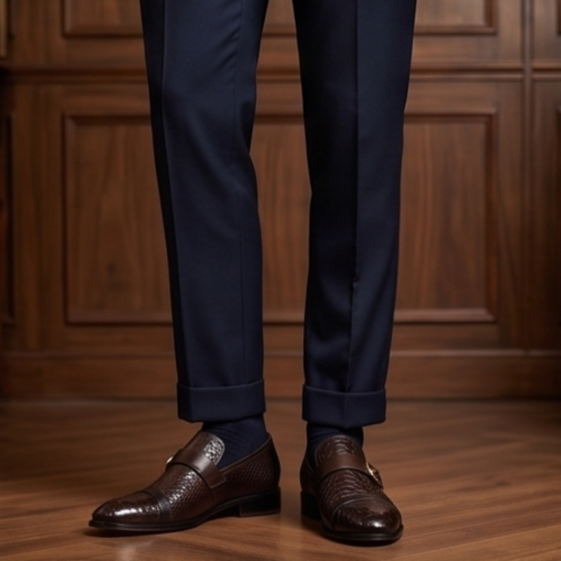 Snake Textured Single Buckle Monk Strap Shoes