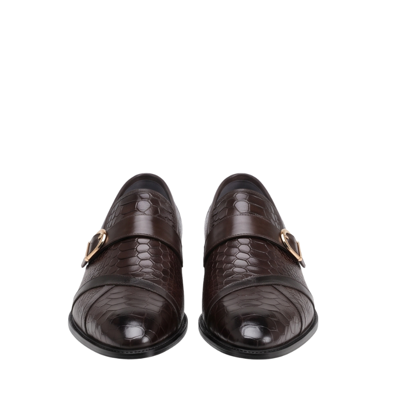Snake Textured Single Buckle Monk Strap Shoes