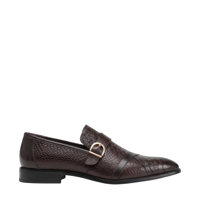 Snake Textured Single Buckle Monk Strap Shoes