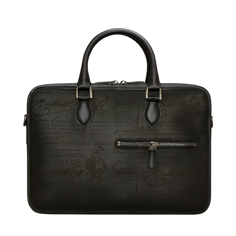 Luxury Handcrafted Printed Leather Chocolate Brown Briefcase