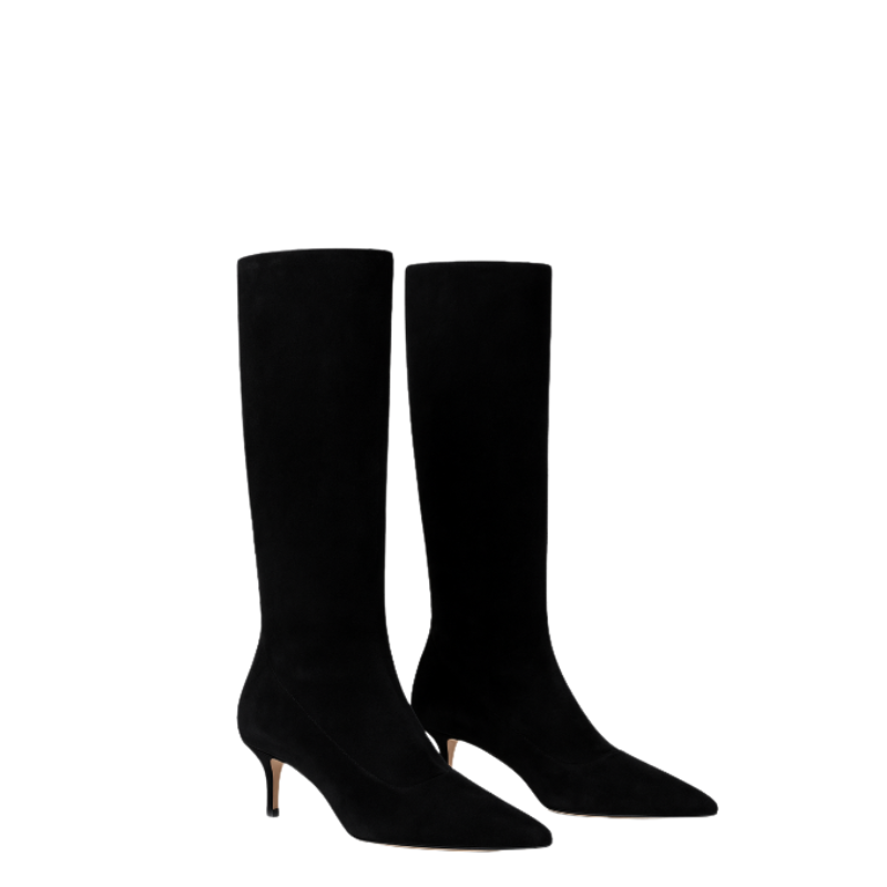 Premium Knee High Kitten Heel Square Toe Tall Leather Boots for Womens