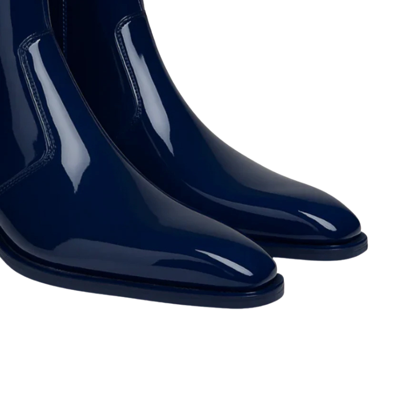 Men's Polished Leather Blue Zipper Boots