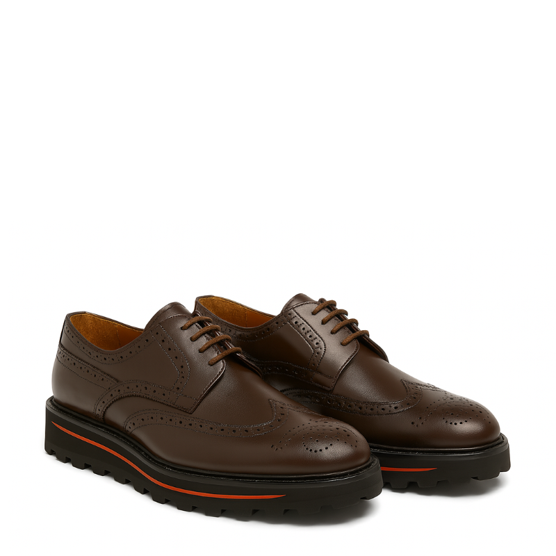 Luxury Shiny Leather Brogue Wingtip Shoe
