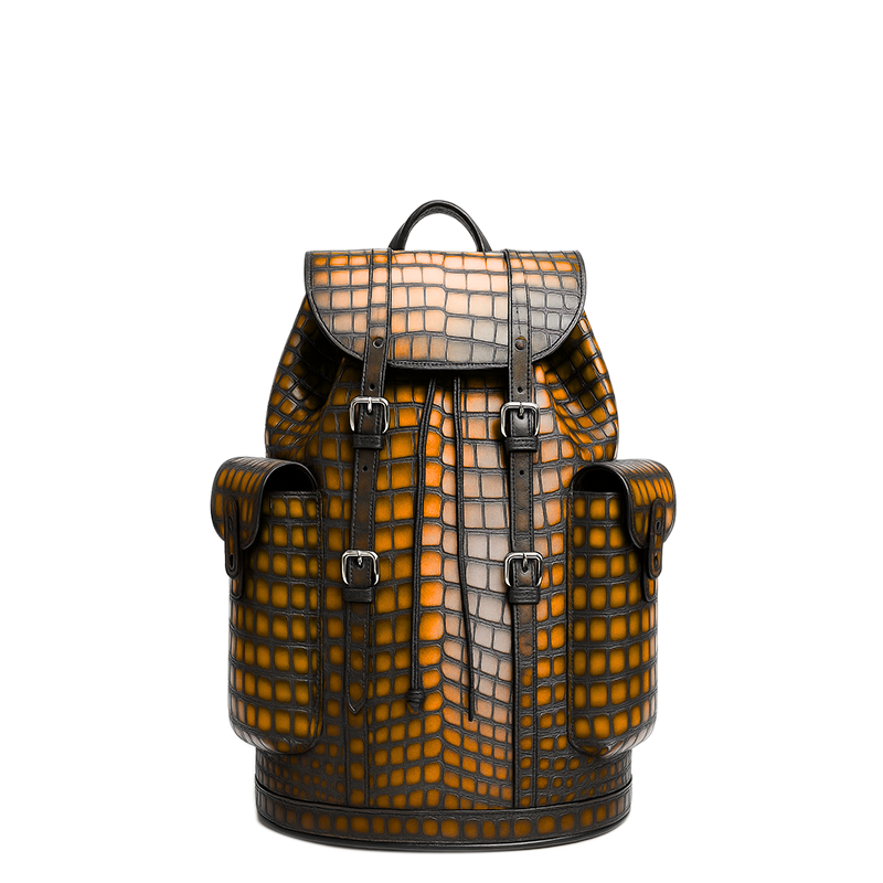 Luxury Burgundy Croco Leather Backpack