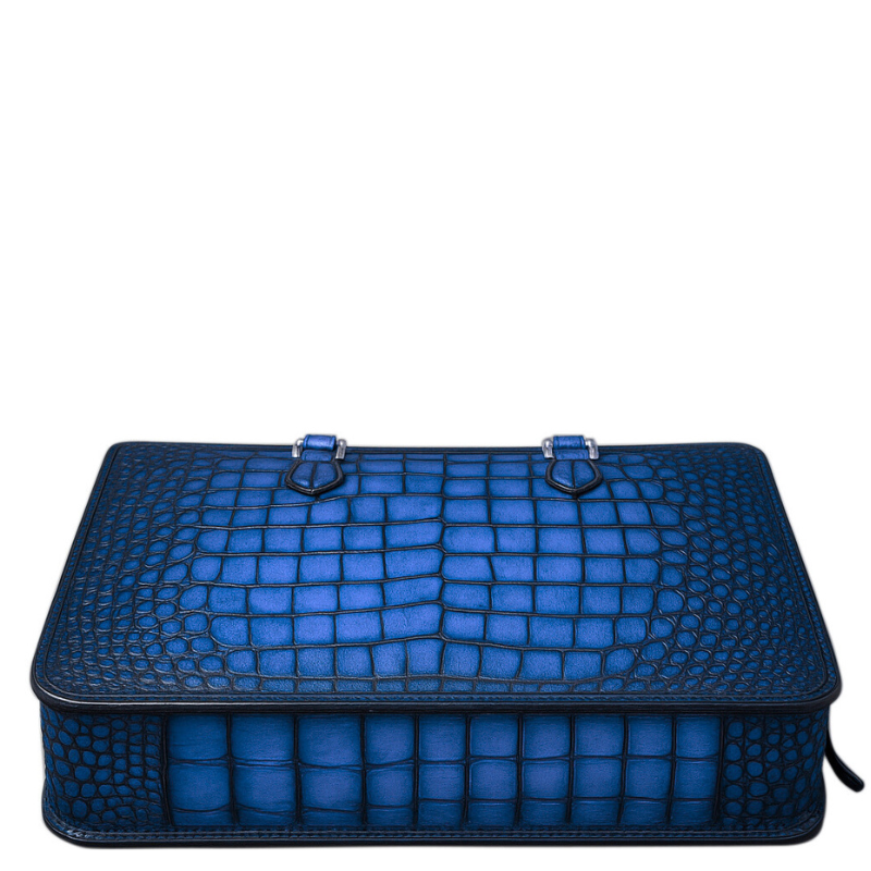 Men's Original Luxury Blue Crocodile Leather Briefcase Bag